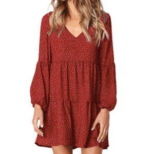 Amoretu Women Polka Dot V Neck Tunic Dress
